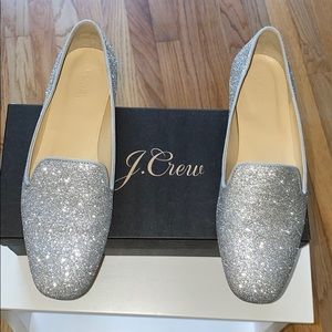J. Crew silver glitter loafers